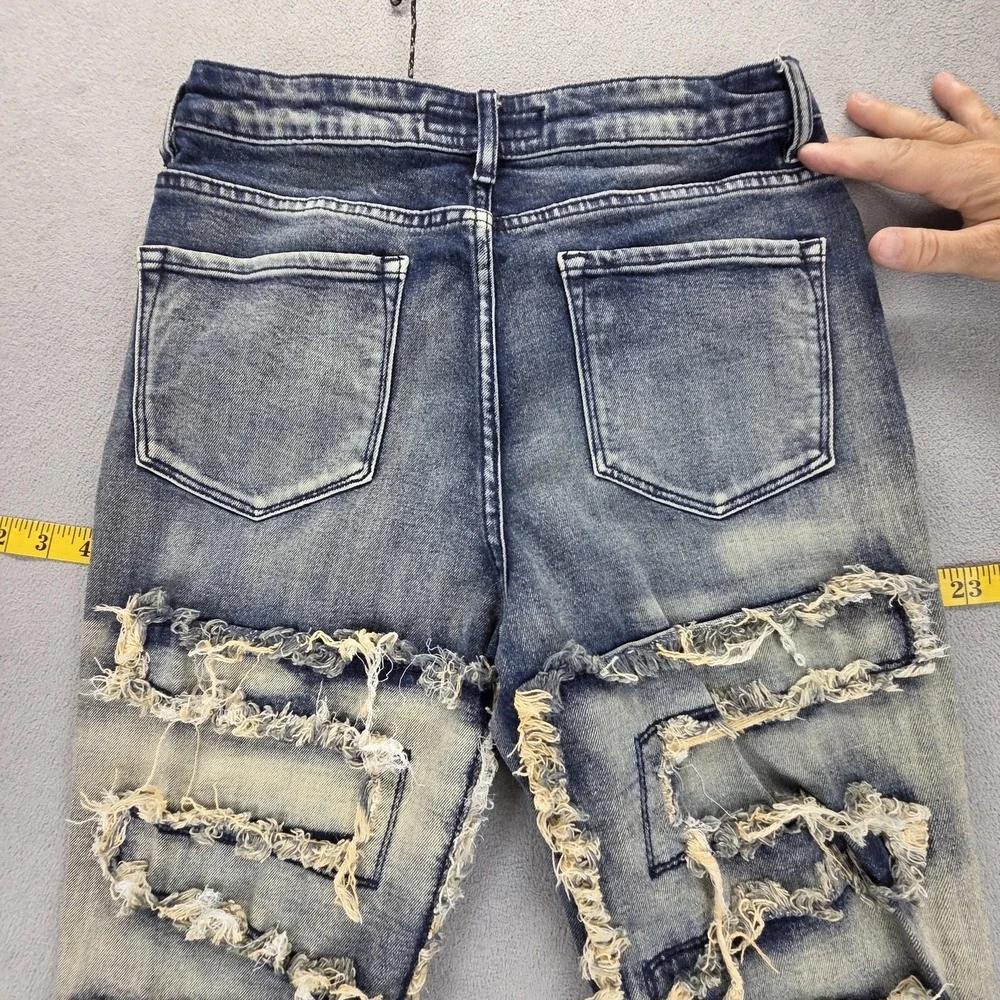 Rockstar Original Zariyah Stacked Flare Jeans Womens L Distressed Fringe 27x34